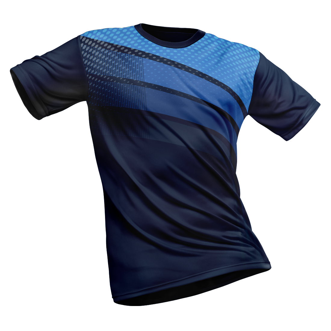 Polyester Half Sleeve Jersey with Round Collar and All Over Digital Print.