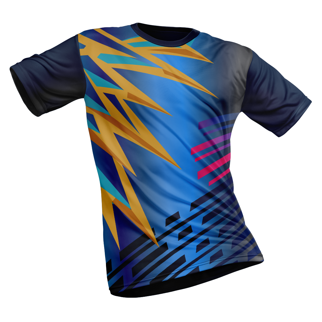 Polyester Half Sleeve Jersey with Round Collar and All Over Digital Print.