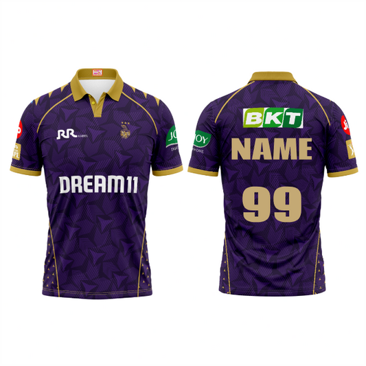 Next Print Customised Ipl Kolkata Knight Riders Printed Polo Collar Jersey.