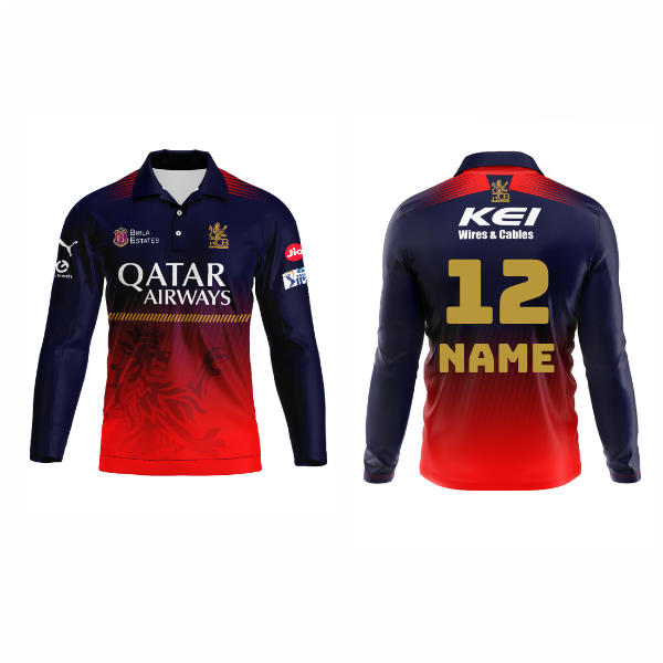 Next Print Customised Ipl Royal Challengers Bengaluru Printed Polo Collar Full Sleeves 2025 Jersey