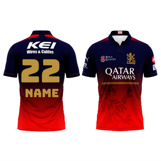Next Print Customised Ipl Royal Challengers Bengaluru Printed Polo Collar 2025 Jersey.