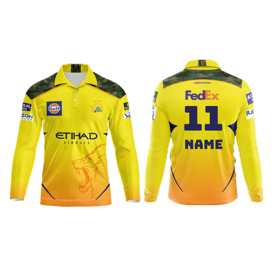 Next Print Customised Ipl Chennai Super Kings Polo Collar Full Sleeves Printed Jersey.