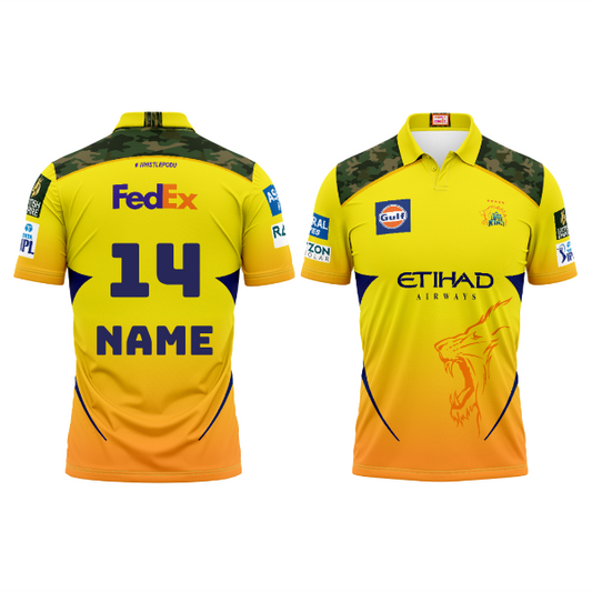 Next Print Customised Ipl Chennai Super Kings Polo Collar Half Sleeves Printed Jersey.