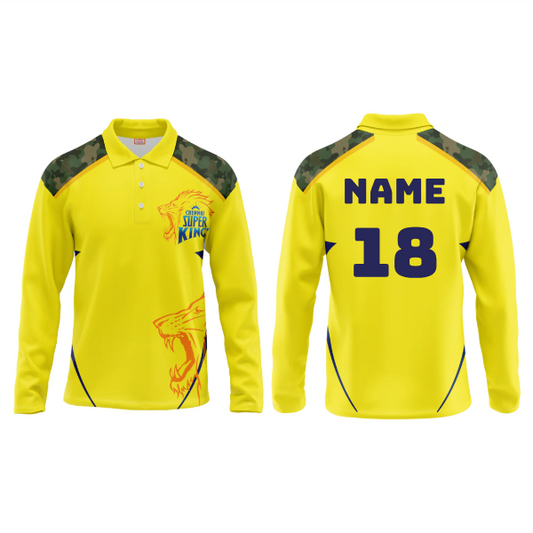Next Print Customised Ipl Chennai Super Kings Polo Collar Full Sleeves Printed Jersey.