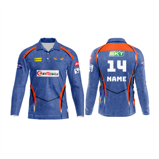 Next Print Customised Ipl Lucknow Super Giants Printed Polo Collar Full Sleeve Jersey.