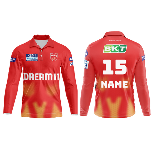 Next Print Customised Ipl Punjab Kings Printed Polo Collar Full Sleeves Jersey