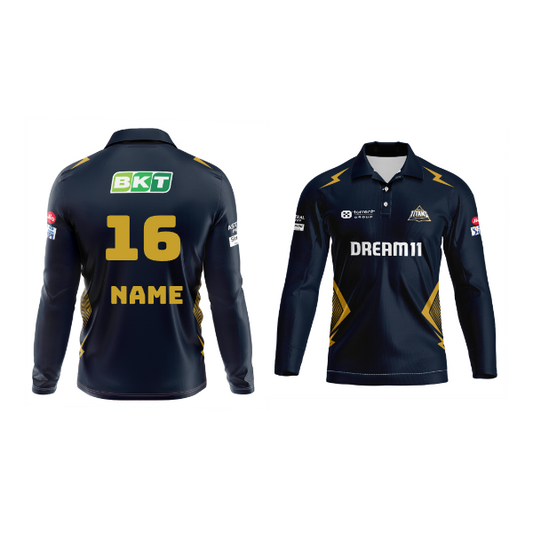 Next Print Customisable  Ipl Gujrat Polo collar full sleeves jersey