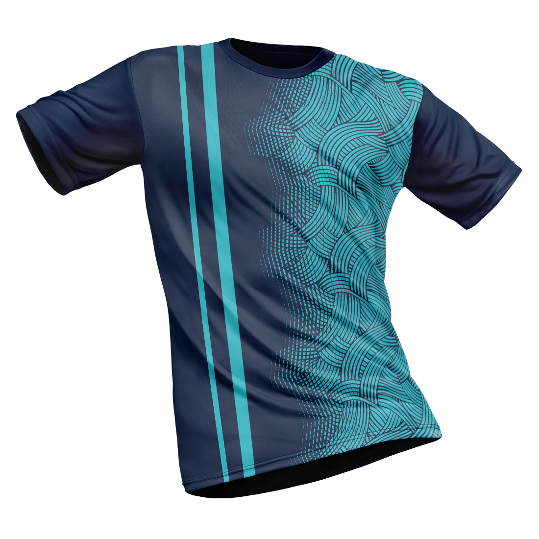 Polyester Half Sleeve Jersey with Round Collar and All Over Digital Print.