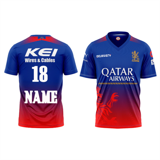 Next Print Customised RCB V Neck Half Sleeve T Shirt Jersey.