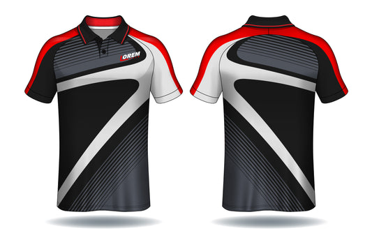 Velocity Curve Red Black Sports Polo Jersey front view sports jersey