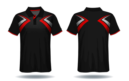 Stealth Motion Red Black Premium Polo Jersey front view sports jersey