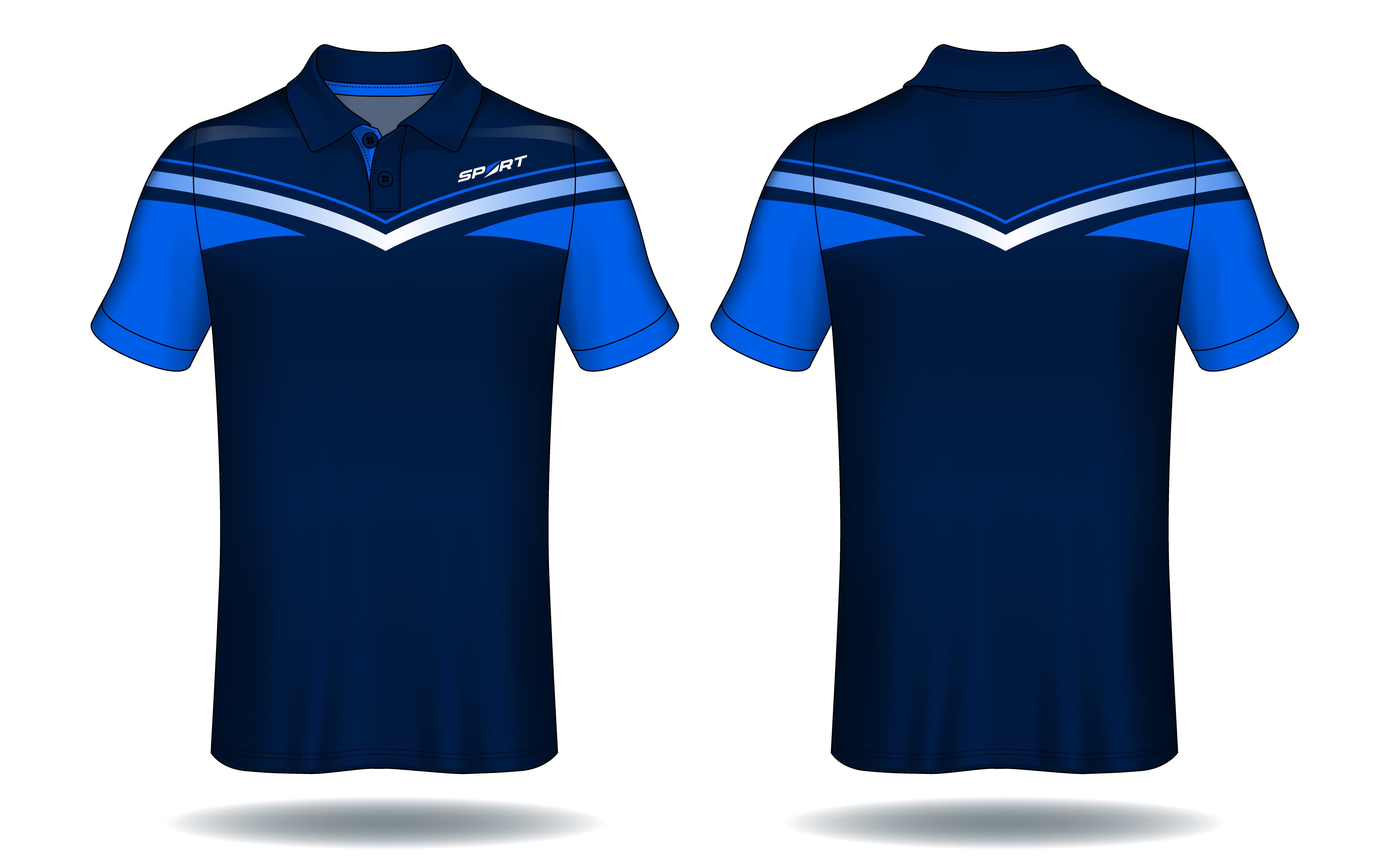 Wave Motion Blue White Cricket Polo Jersey – Athletic Edition front view sports jersey