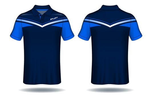 Wave Motion Blue White Cricket Polo Jersey – Athletic Edition front view sports jersey