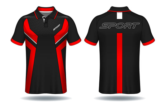 Power Grid Black Red Esports Polo Jersey front view sports jersey