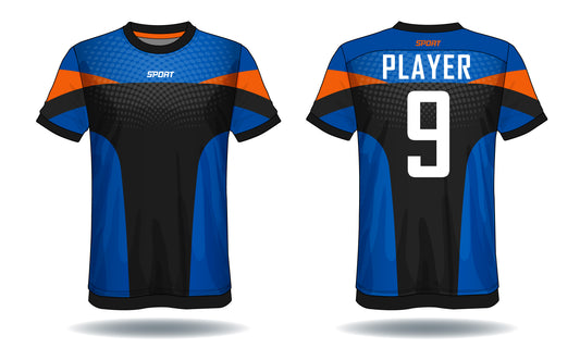 Blue Orange Performance Jersey front view custom football fan jersey