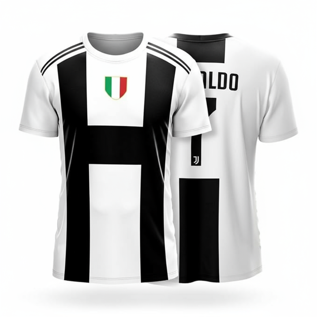 Next Print2018-19 RonaldoFan Football Club Jersey, Black & White Edition, Customized and Personalized with Your Name and Number, for Kids, Men, and Women.