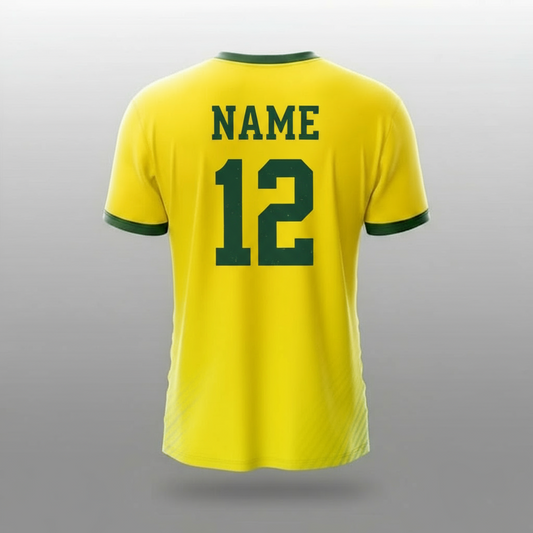 Next Print Glory Edition Brazil-Inspired Personalized Football Jersey | Custom Name & Number Yellow Supporter Shirt | Lightweight Dry-Fit Unisex Fan Sportswear Men Women Kids Group Event Gifting Soccer Top India