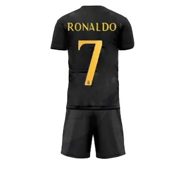 NextPrint Ronaldo 07 Black Kids Jersey Set – Madrid Football Kit (Jersey + Shorts)
