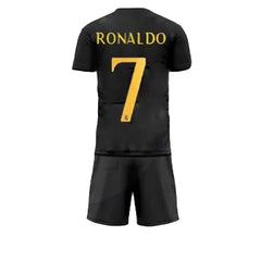 NextPrint Ronaldo 07 Black Kids Jersey Set – Madrid Football Kit (Jersey + Shorts)