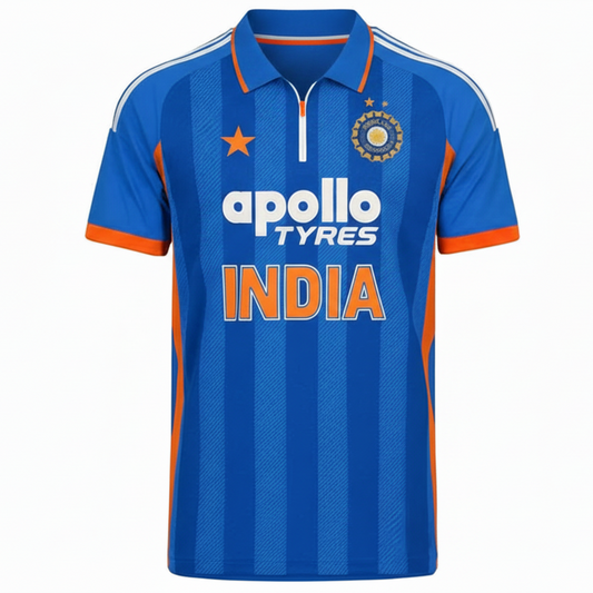 NEXT PRINT Customised India Blue Zipper Jersey - Personalize Your World Cup Kit.