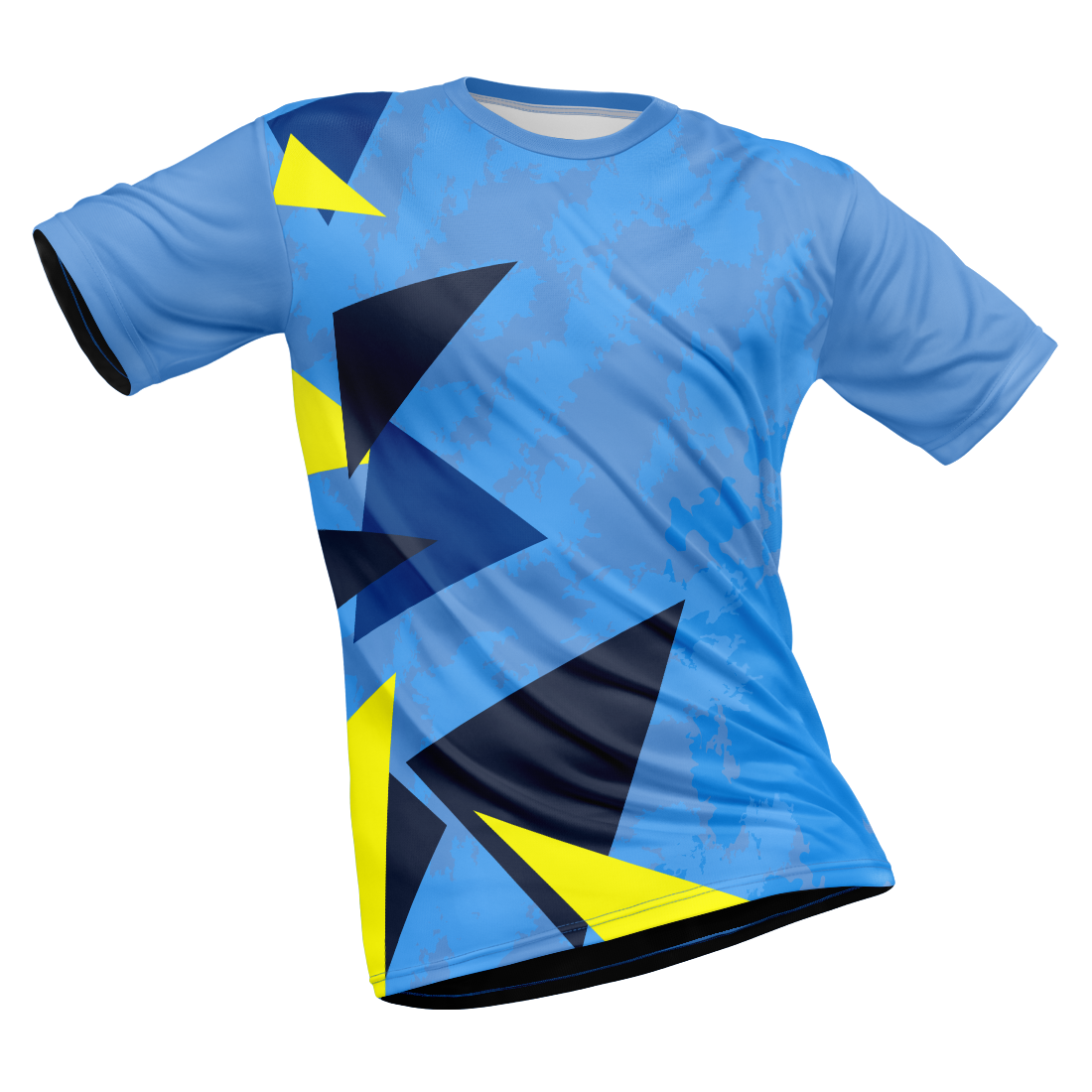 Polyester Half Sleeve Jersey with Round Collar and All Over Digital Print.