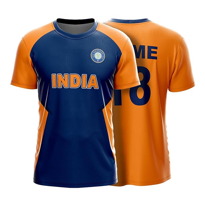 NextPrint India World Cup Jersey Collection CWC 2019 (ORANGE) | Customised Cricket Jersey with Name & Number | Sizes 2Y to 4XL | Men, Women & Kids | Breathable Sportswear for Fans T-Shirt