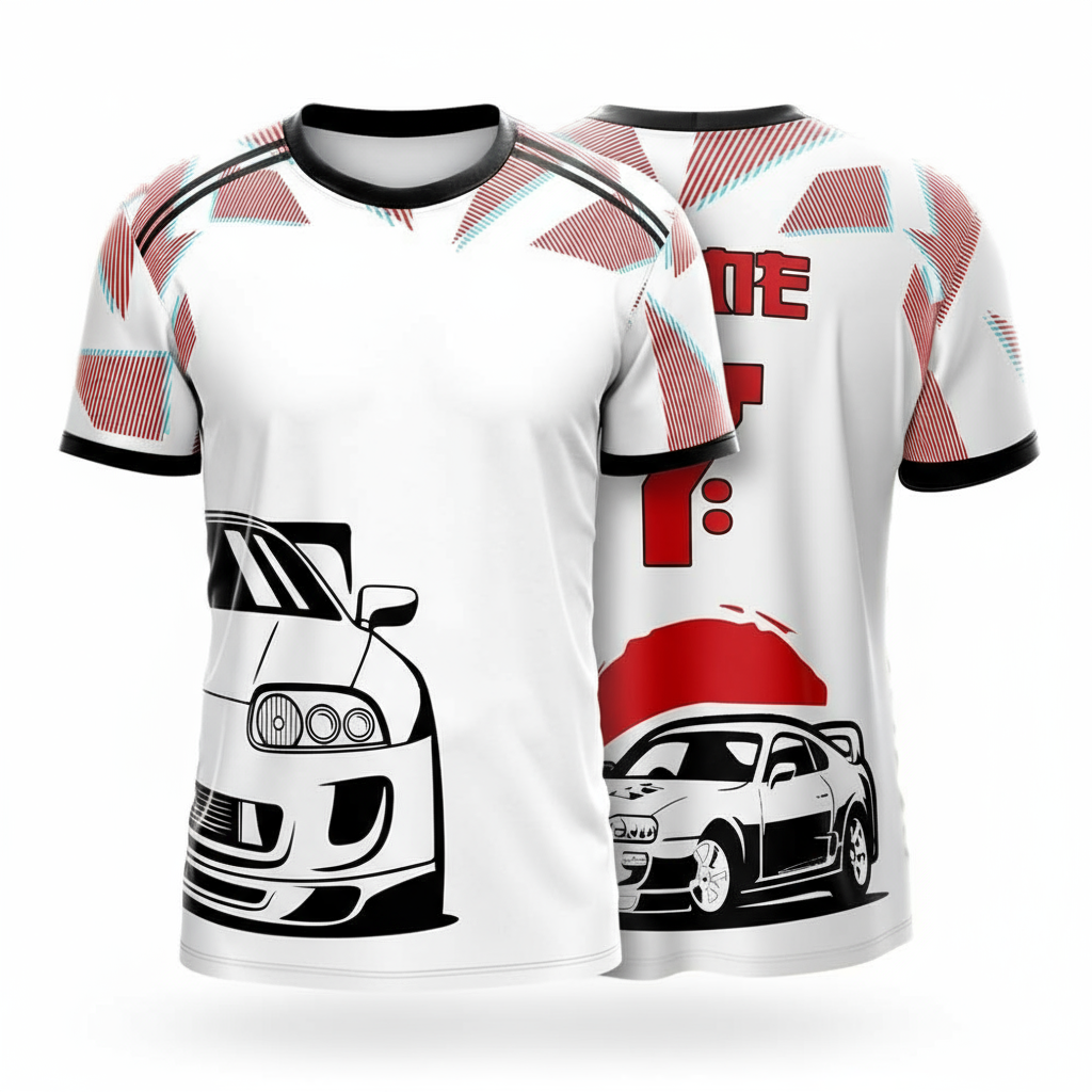 Next Print Japan x Supra Fan Car Edition Football/Cricket/Badminton Concept Jersey, 2024 White/Red/Black Edition, Customized and Personalized with Your Name and Number, for Kids, Men, and Women.