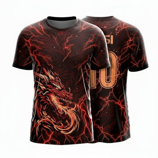 Next Print Real Dark Fire Dragon Fury Sports Jersey – Custom Name & Number | Kids, Men, Women Sizes 2Y to 4XL | Football, Cricket, E-Sports Jersey | Breathable Fabric | Premium Sublimation Print