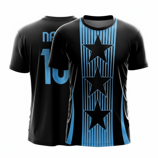Next Print Argentina 2024 Pre-Match Jersey Messi Football Team & Club Sports T-Shirt, Black and Light Blue Edition, Customized and Personalized with Your Name and Number, Size for Kid, Men, and Women