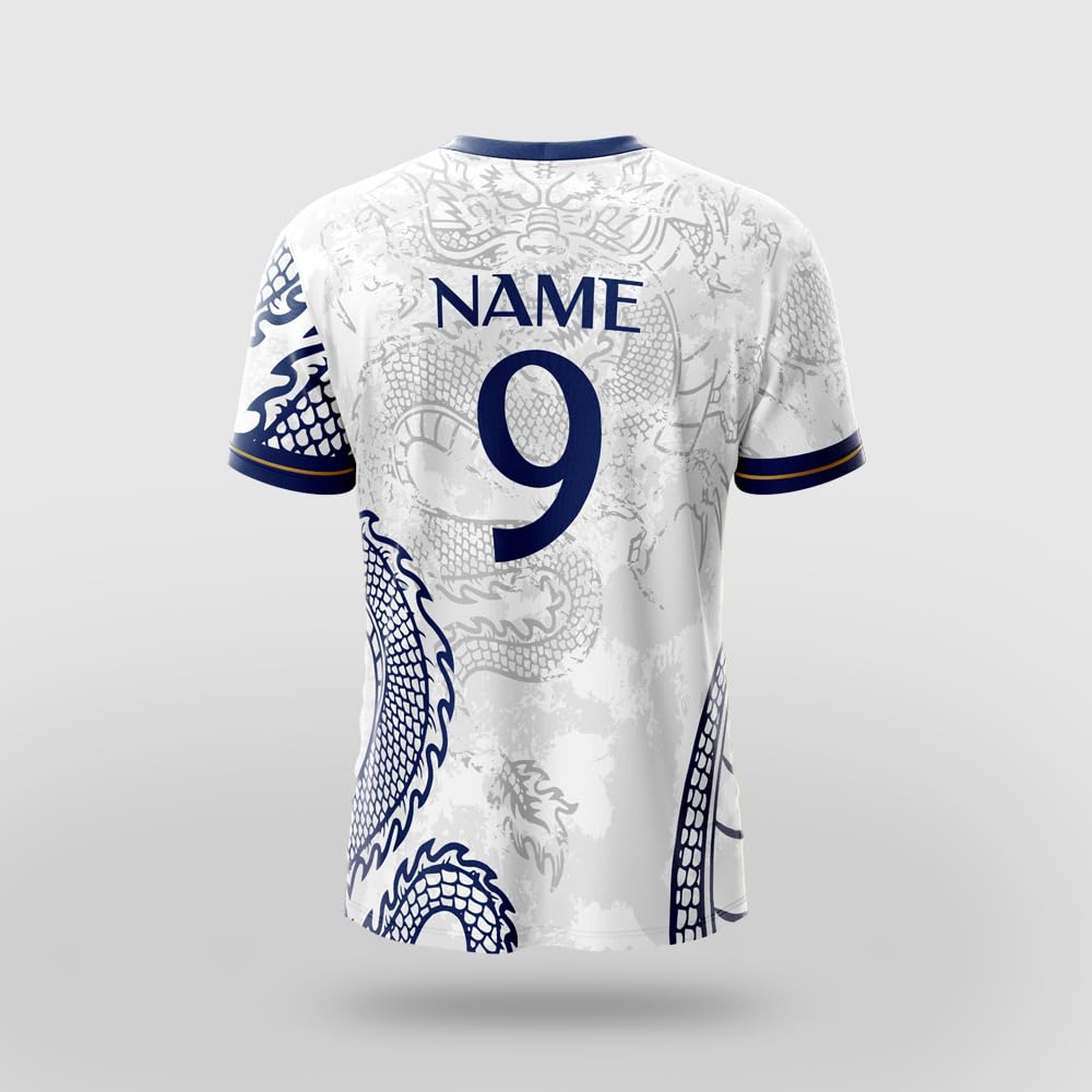 Next Print Polyester men Real Dragon Football Club Jersey (White Blue Edition) Customized And Personalized With Customizable With Your Name And Number, Regular Fit