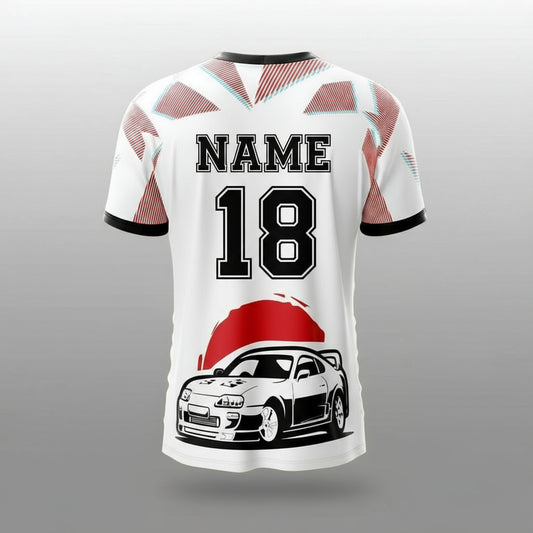 Next Print Japan x Supra Fan Car Edition Football/Cricket/Badminton Concept Jersey, 2024 White/Red/Black Edition, Customized and Personalized with Your Name and Number, for Kids, Men, and Women.