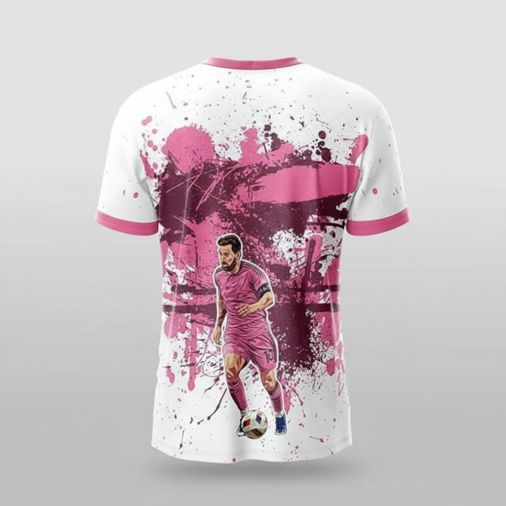 Next Print Messi Goat Edition Football Jersey | Miami White Pink Design | Customized and Personalized Name and Number | Available in Sizes for Kids, Men, and Women