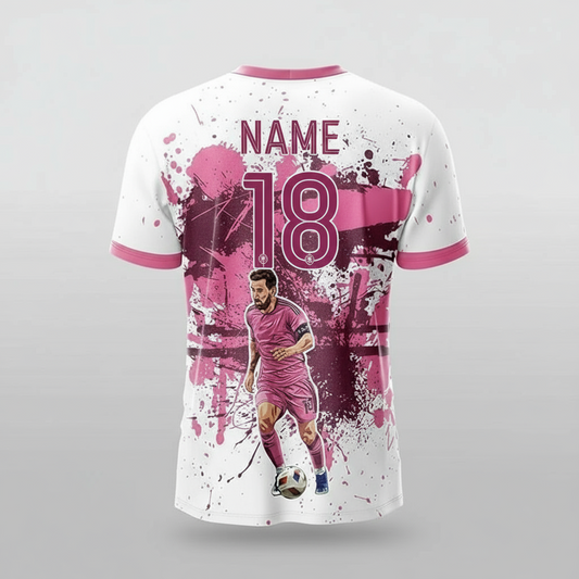 Next Print Messi Goat Edition Football Jersey | Miami White Pink Design | Customized and Personalized Name and Number | Available in Sizes for Kids, Men, and Women