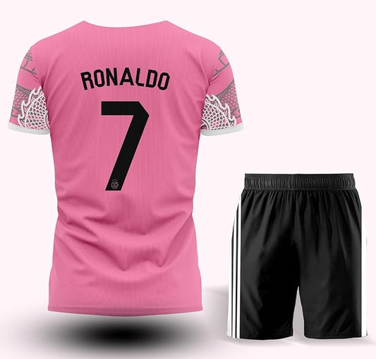 Next Print Pink Dragon Print Football Jersey Set – Ronaldo 7 Style | Kids Custom Name & Number Kit | Premium Dry-Fit | NextPrint India