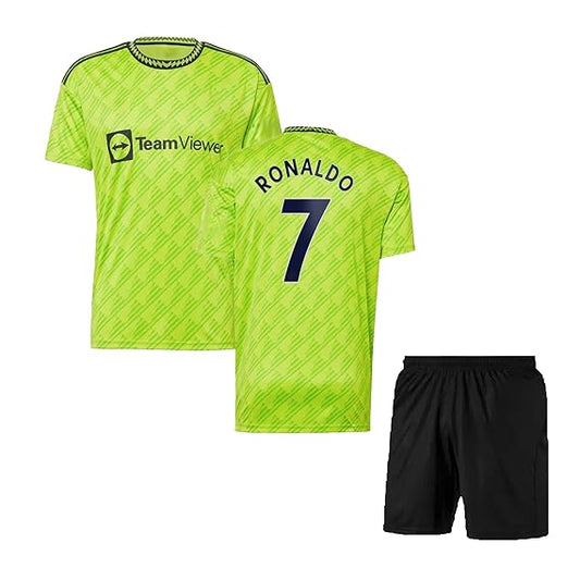 NextPrint Ronaldo #7 Football Jersey Set – Shirt with Black Shorts for Kids, Boys & Men