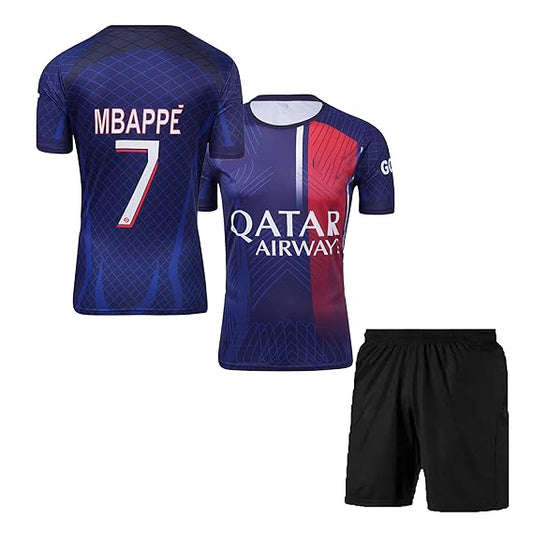 NextPrint Mbappé #7 Football Jersey Set – Soccer T-Shirt with Shorts 2023/24 for Kids, Boys & Men