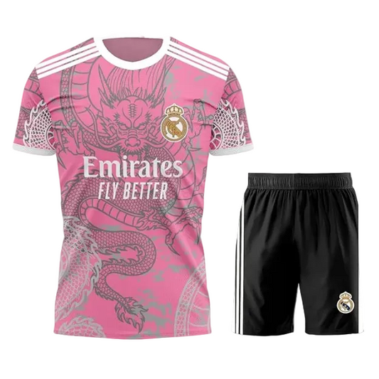 Next Print Pink Dragon Print Football Jersey Set – Ronaldo 7 Style | Kids Custom Name & Number Kit | Premium Dry-Fit | NextPrint India