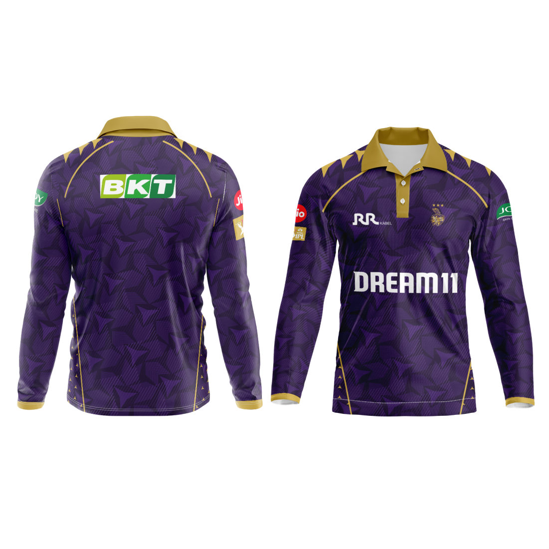 Next Print Ipl Kolkata Knight Riders Printed Polo Collar Full Sleeves Jersey.