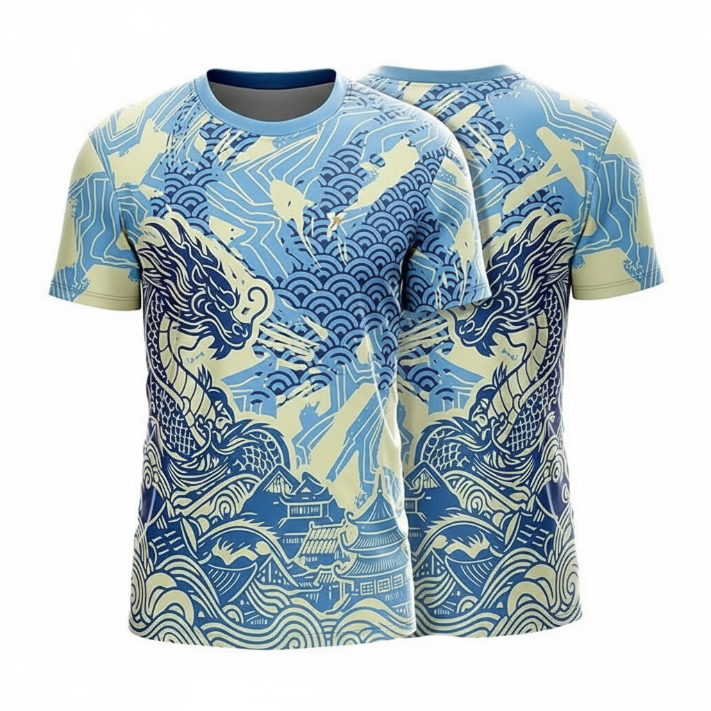 Next Print Shaolin Dragon Sports Jersey | Personalized Martial Arts Teamwear with Custom Name & Number | Sizes 2Y Kid to 4XL Lightweight Blue Eastern Dragon Football Cricket Fitness Shirt Men Women Kids India