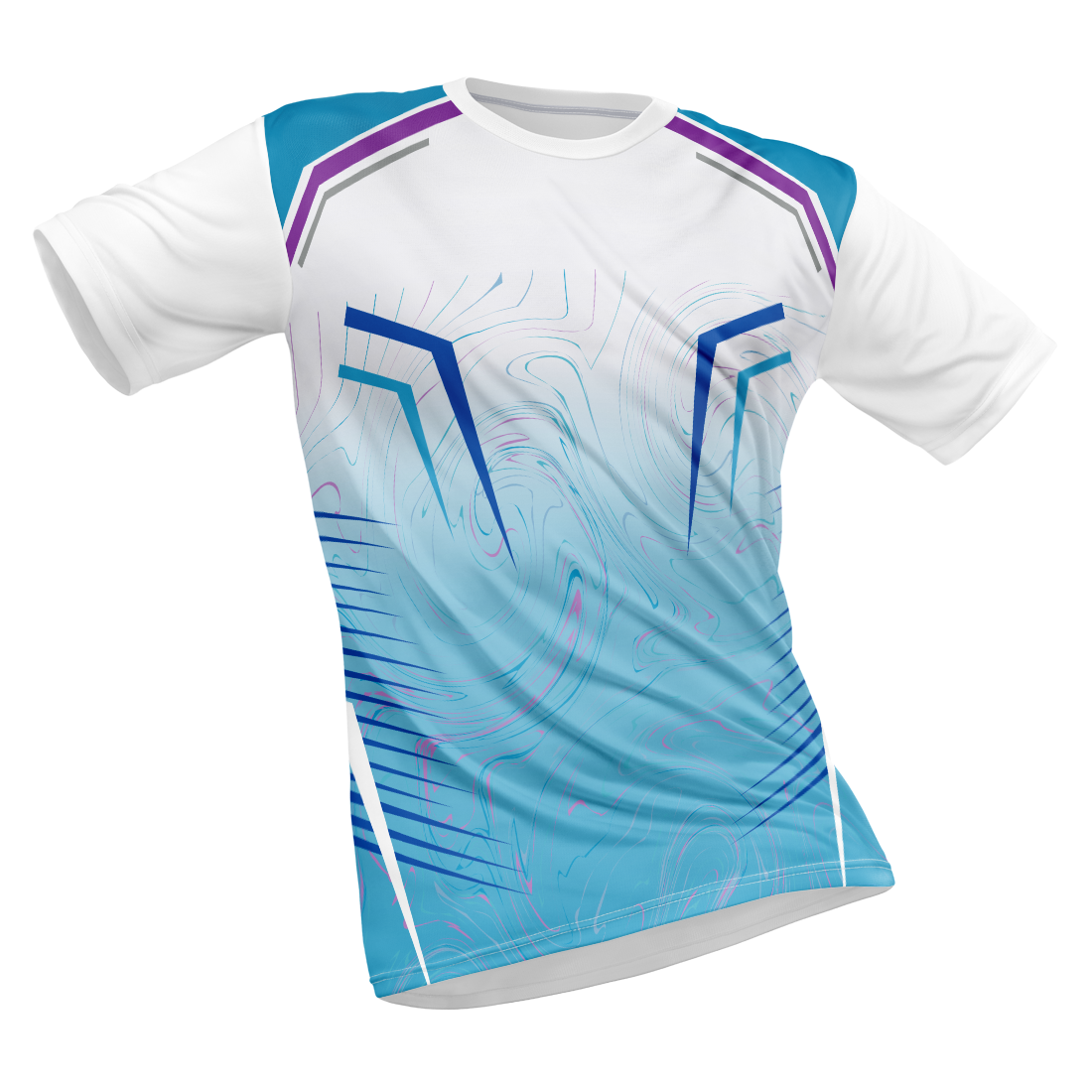 Polyester Half Sleeve Jersey with Round Collar and All Over Digital Print.