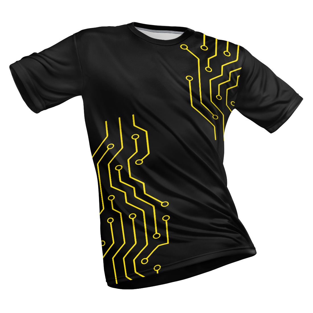 Polyester Half Sleeve Jersey with Round Collar and All Over Digital Print.