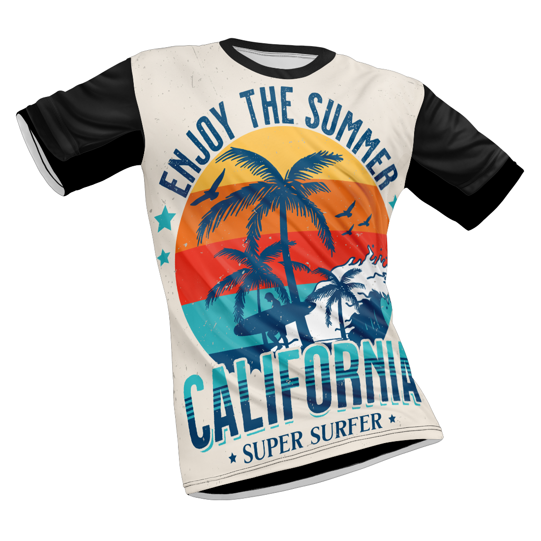 Polyester Half Sleeve T-Shirtwith Round Collar and All Over Digital Print. Enjoy The Summer.