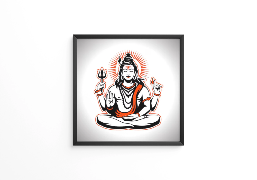 Lord Shiva the supreme deity of Indian mythology holding a trident and a spear symbolizing power frame
