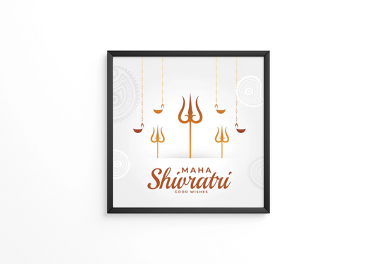 Maha shivratri greeting with mahadev trishul and hanging diya frame