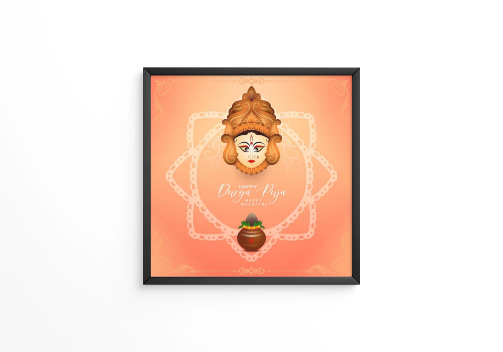 Beautiful Durga Puja and Happy navratri Indian festival frame