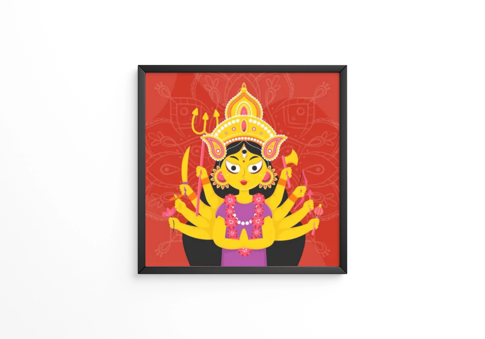 Hand drawn durga puja festival frame