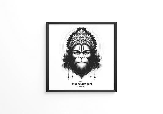 Stylized black and white sketchy  of hanumans face for hanuman jayanti  frame