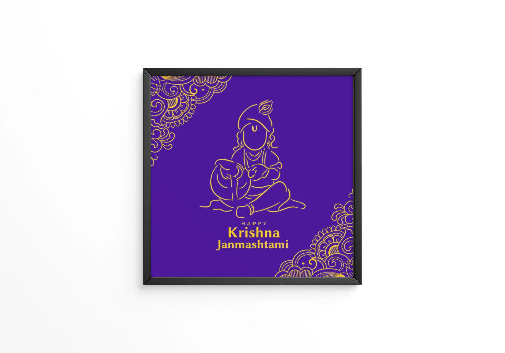 Decorative line style krishna janmashtami festival greeting design frames