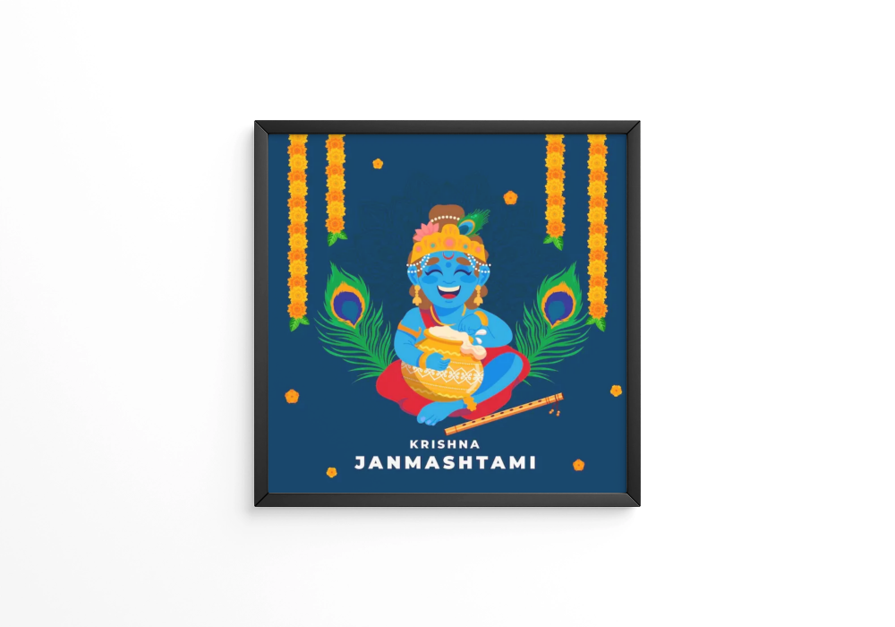 Decorative line style krishna janmashtami festival greeting design frames