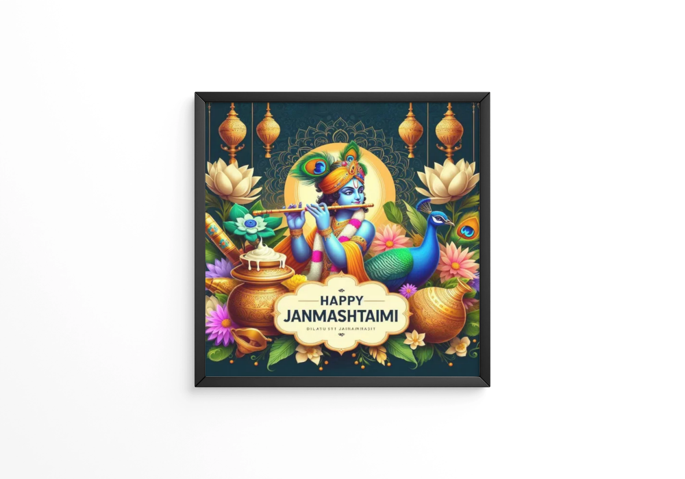This design is designed for Indian traditional and Hindu mythological event Happy Janmashtami  frames